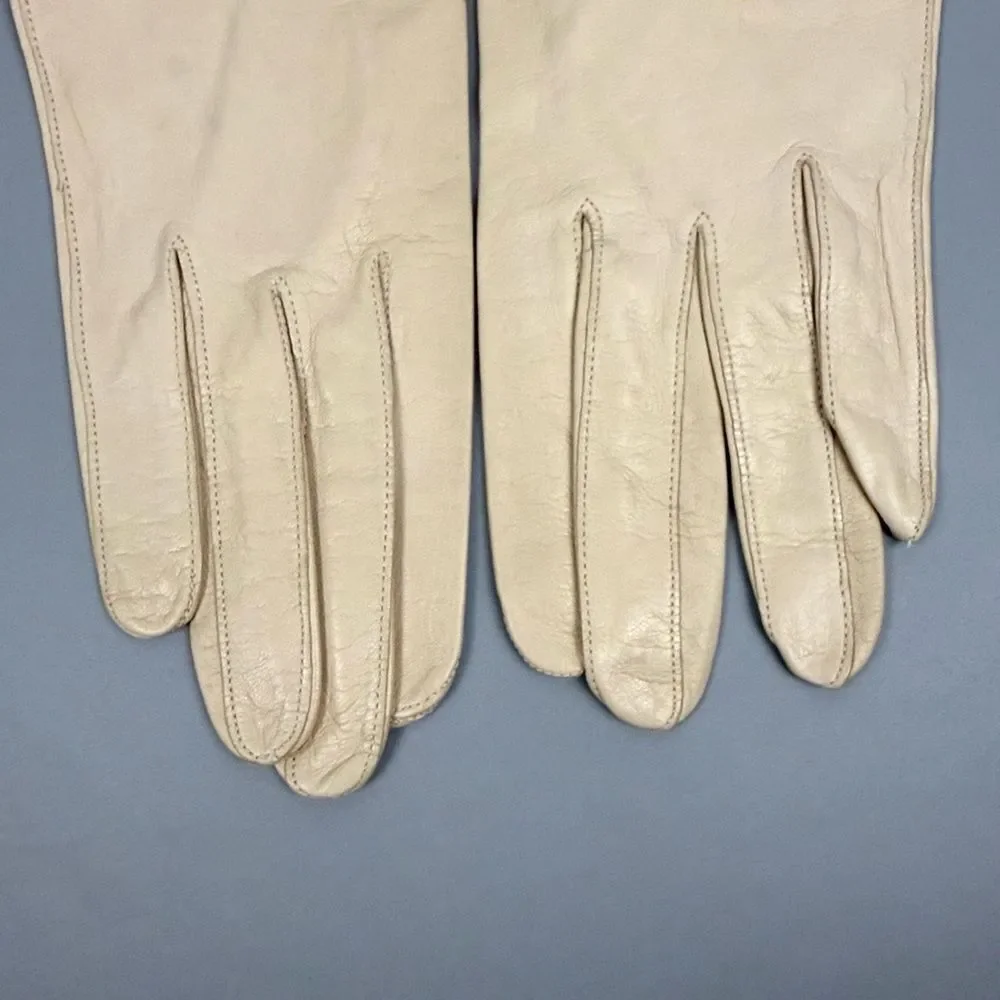 Vintage Leather Cream Gloves Made in France Unlined Women's Size 7,5